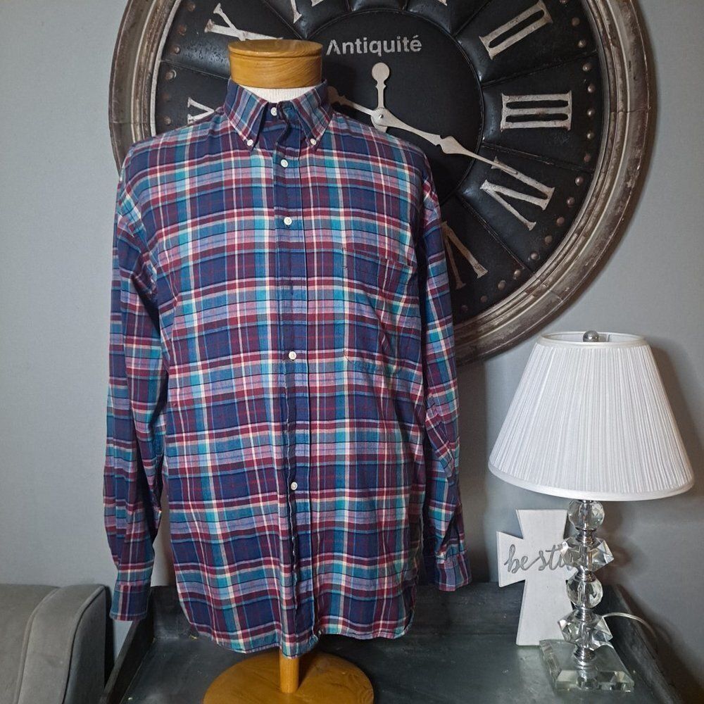 Chase & Co Men's Plaid Button Down Shirt Large Colorful Long Sleeve Business